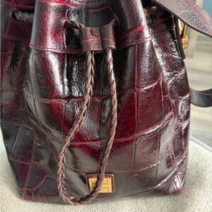 Dooney Bourke Denison Burgundy Croc-Embossed Leather Bucket Bag
